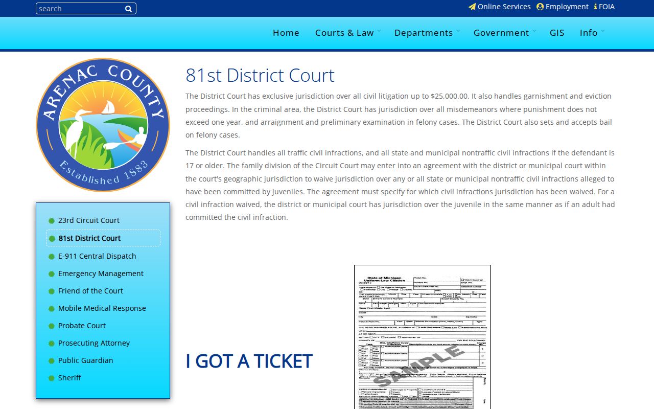 Arenac County 81st District Court official webpage