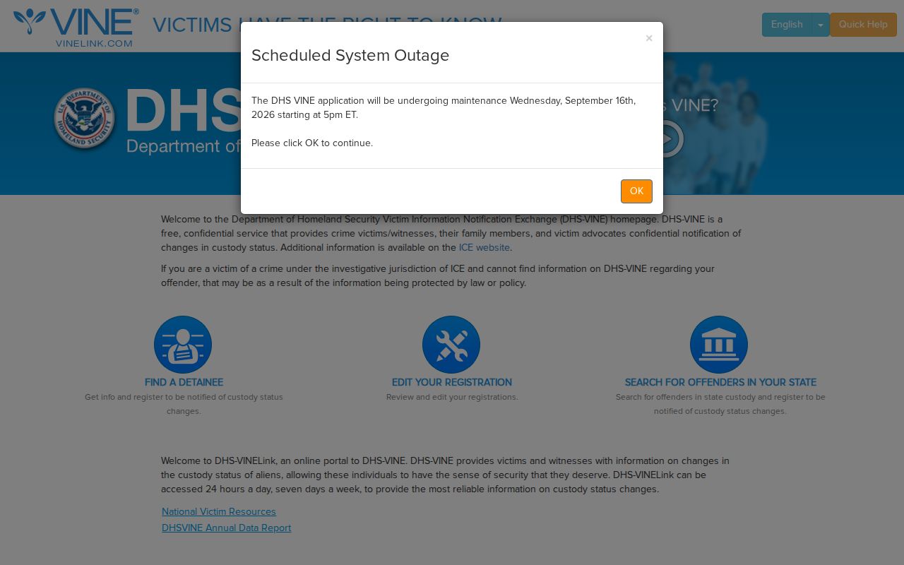 Current VINELink custody search interface for selecting Michigan