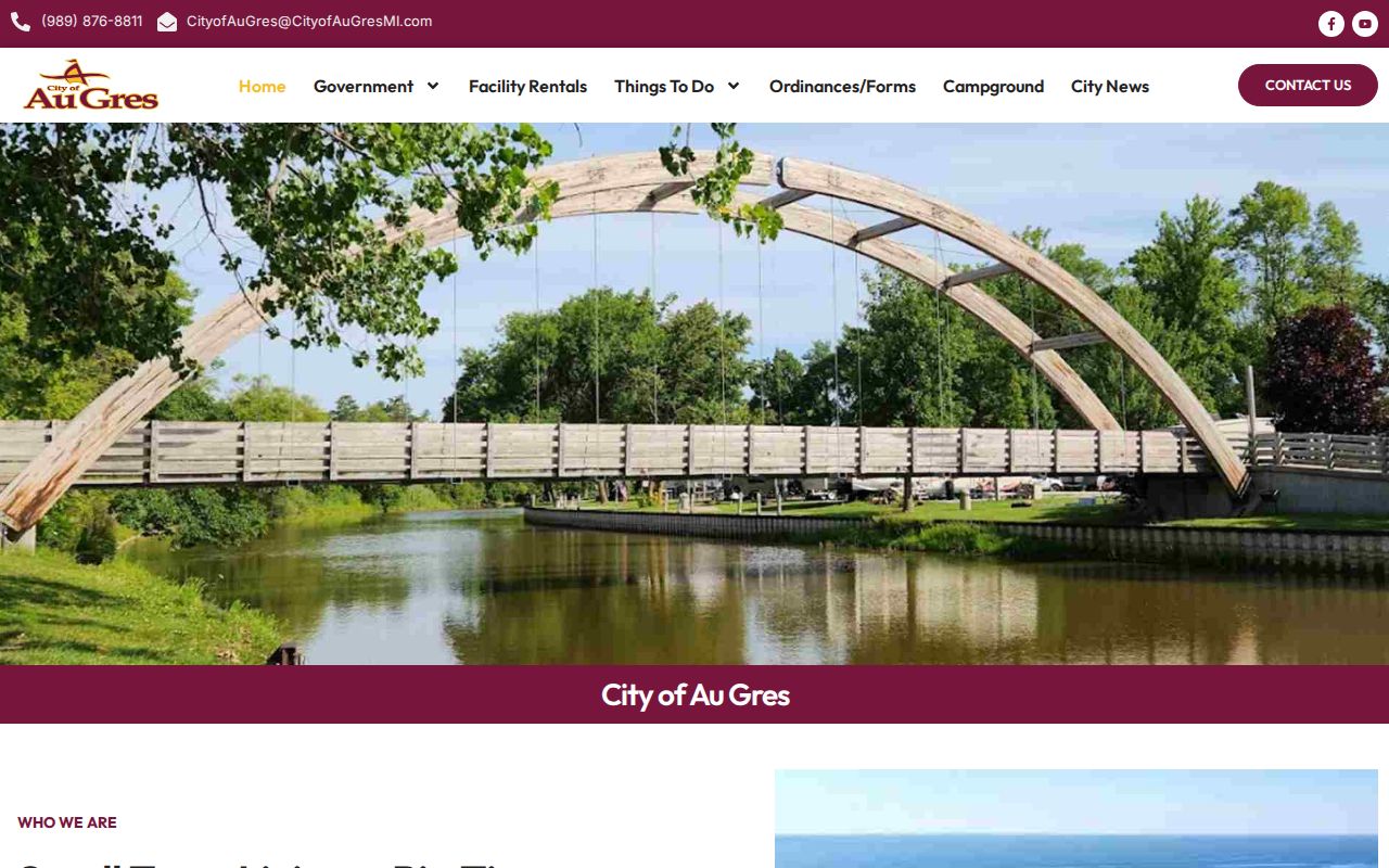 Official City of Au Gres website showing city and police contact information